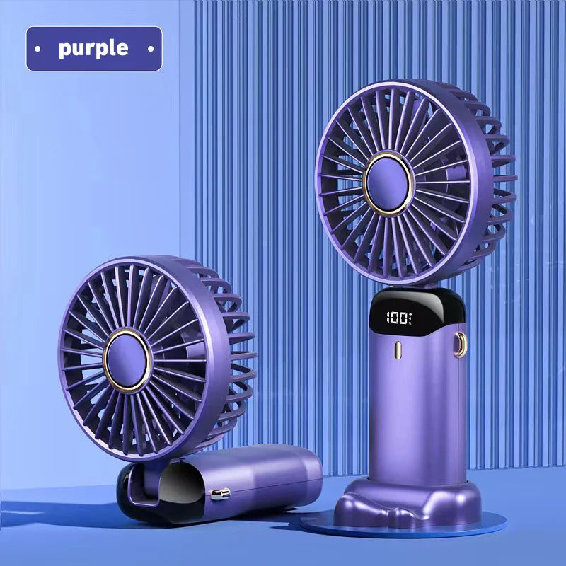 Portable Handheld Mini Fan Foldable Neck Hanging Fans 1800mAh 5 Speed USB Rechargeable Fan with Phone Stand and Display Screen