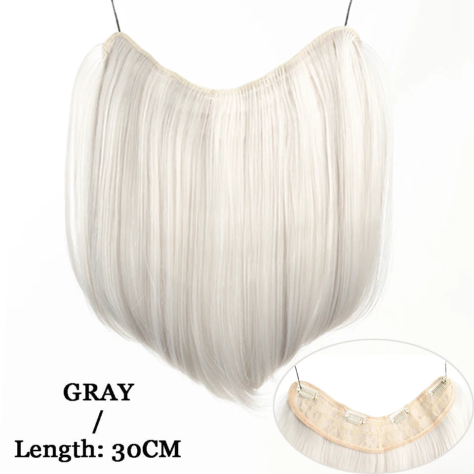 12Inch Synthetic V-shaped Layered 4 Clips Synthetic Long Straight Hair Extension Hairpiece Wig for Women