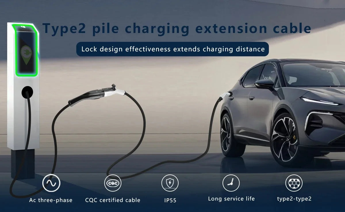 For wired charging stations Portable EV Charging Cable 32A 22KW 3 Phase Electric Car Charger 3.5KW 16A 1 Phase Anti-theft strap
