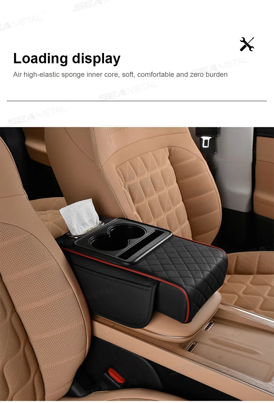 SEAMETAL 7cm Thicken Car Armrest Cushion All in 1 Center Console Arm Rest Cushion with Tissue Holder Elbow Support Car Organizer