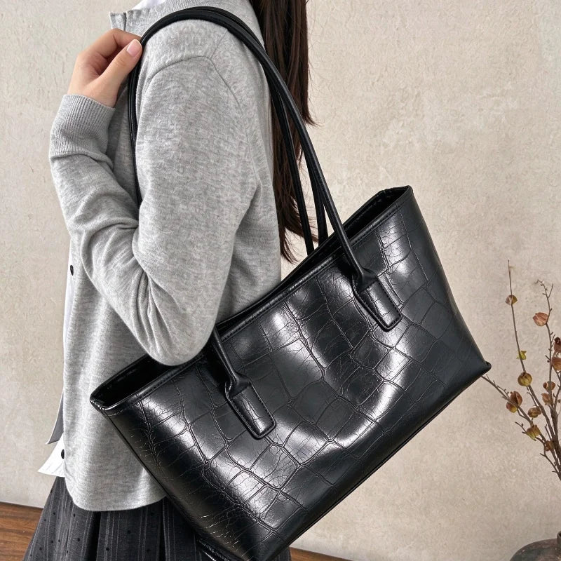 Luxury Vintage Crocodile-embossed Tote,women's Large-capacity Shoulder Handheld Bag,stylish Minimalist Casual Commuter Tote Bags
