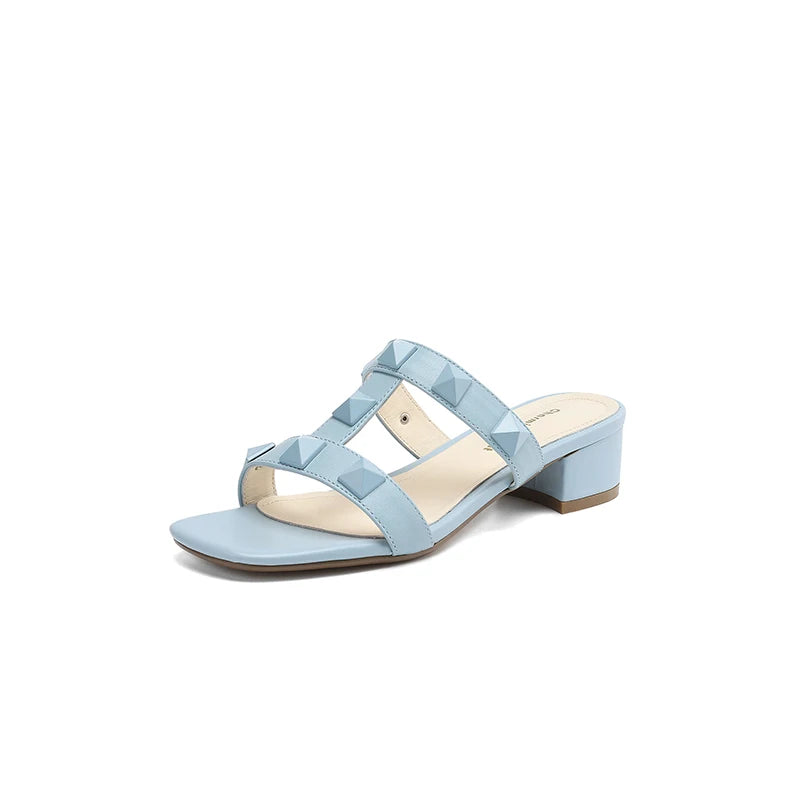 Heeled sandals women's sandals summer  trend luxury Gladiator Genuine Leather Heeled Slippers Rivets Strappy High Heels shoe