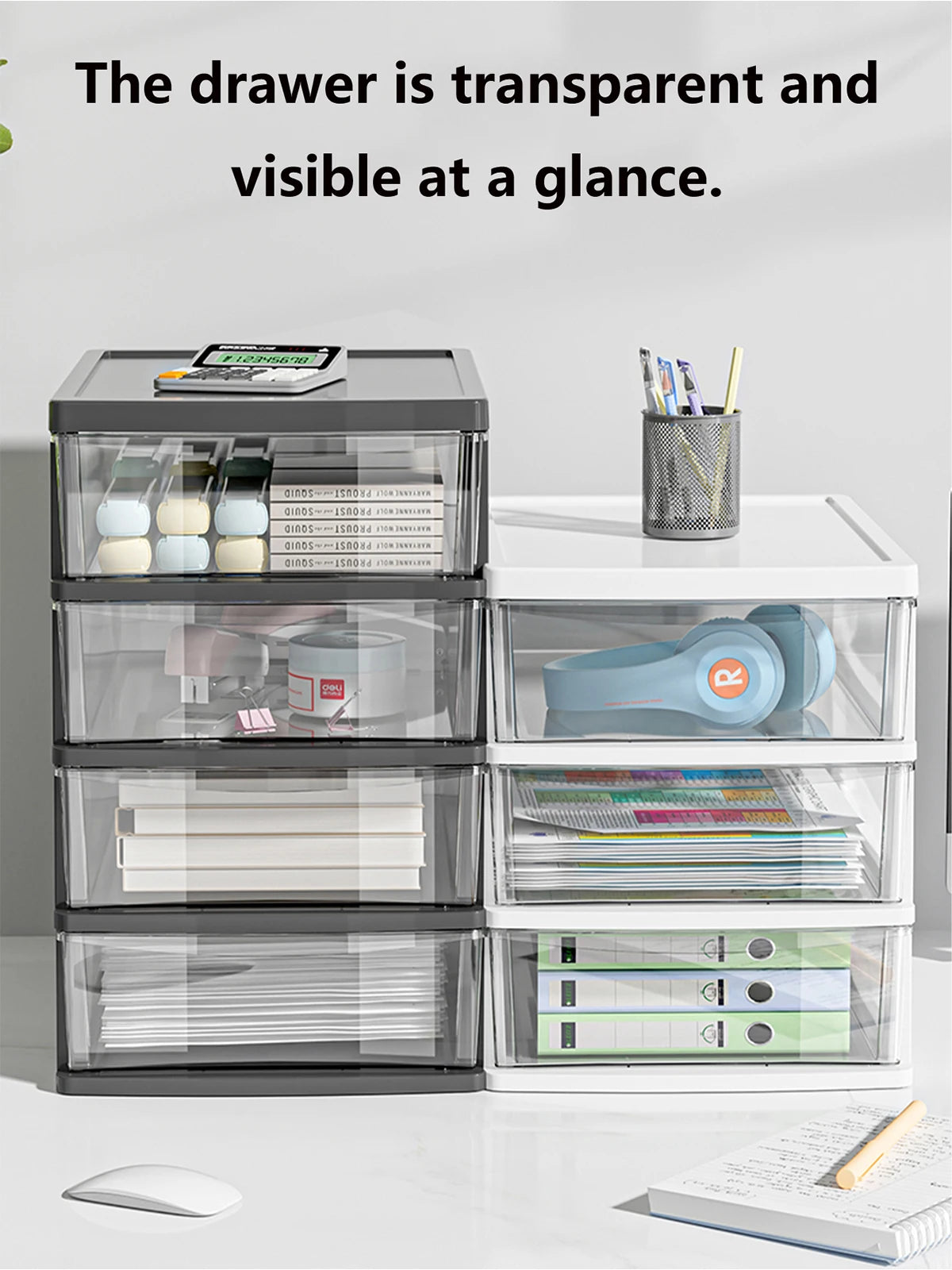 Desktop Storage Box with Drawers 2-6 Layers - Heightened Table Organizer for Office Home