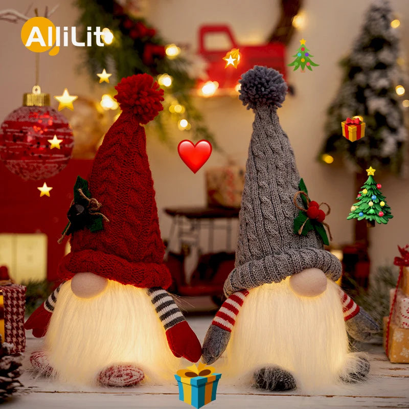 Christmas Gnome LED Night Light 2025 - Sequins Faceless Doll Ornament, Xmas Decor Gift for New Year Holiday