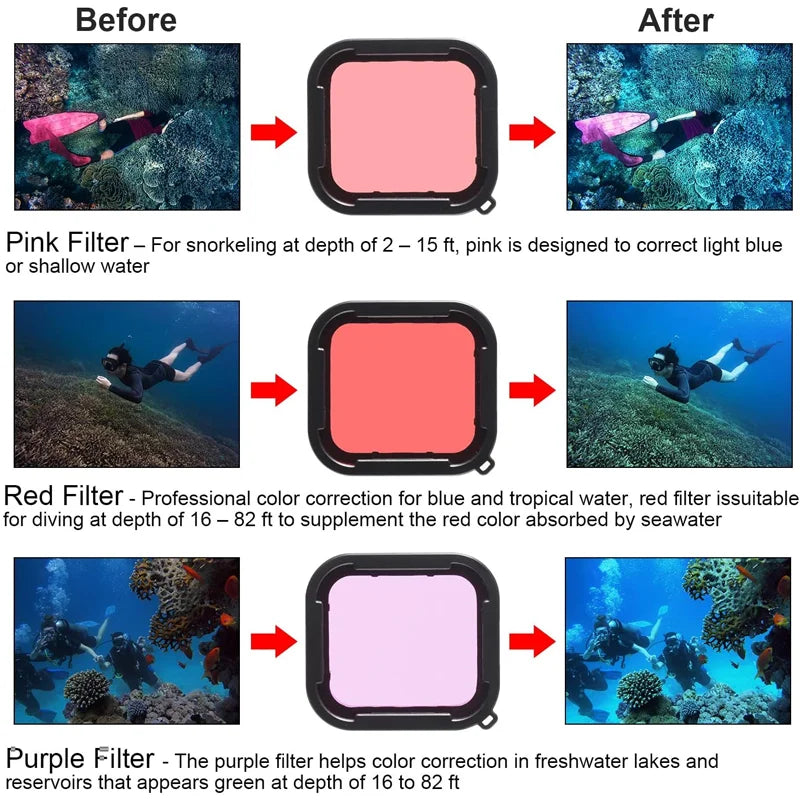 Hero 5/6/7 Diving Filter Waterproof Housing Underwater Filter Lens Filters For GoPro Hero 7 6 5 Action Camera Accessories