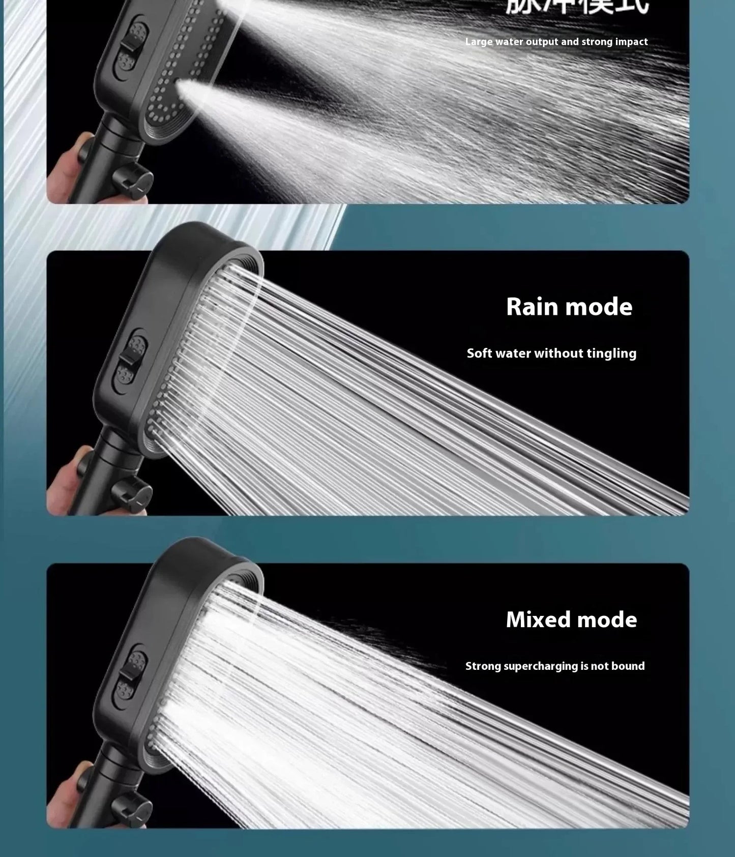 1PC 3 Modes Handheld Filtered Shower Head Hard Water Filter Showerhead Powerful High Pressure Showerhead with On-Off Switch