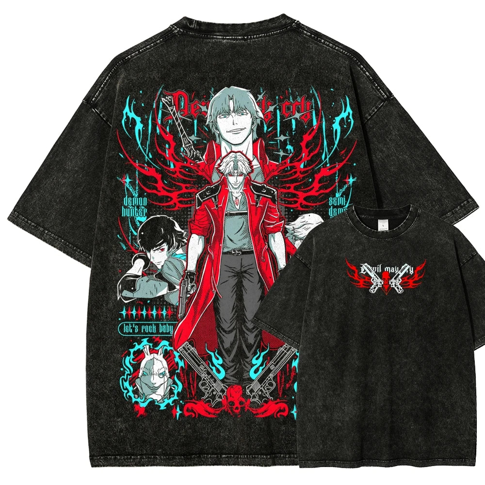 Devil May Cry Washed T-shirt 2026 New Model personality Clothes shirt Year round clothing Streetwear Trendy high quality Couples