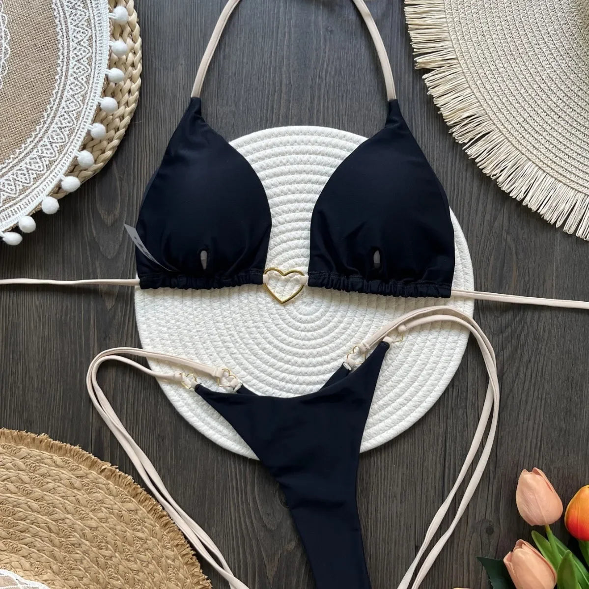 Sexy Halter Solid Color Bikini Set Women's Swimsuit Two-piece Triangle Thong Swimwear Bathing Suit Brazilian Biquinis