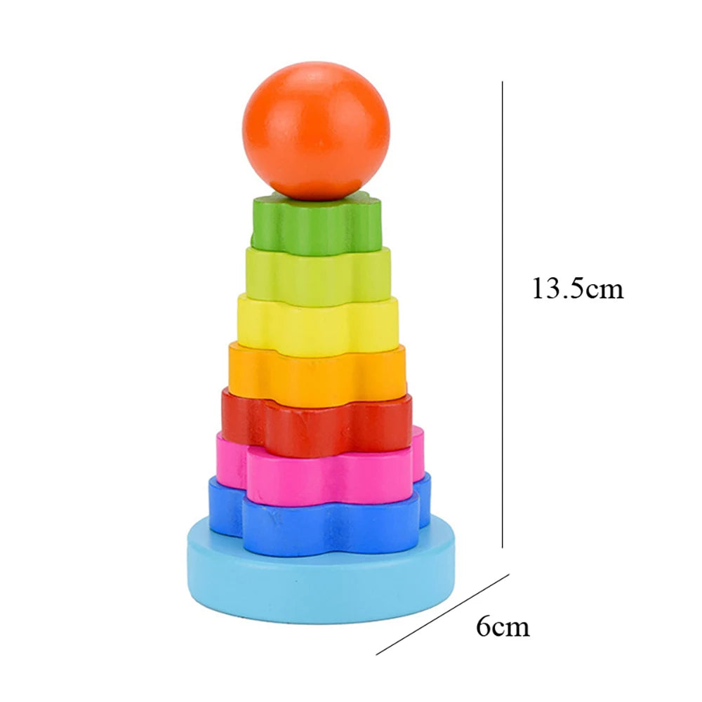 Rainbow Stacker Wooden Ring Educational Toy Kids Tower Stack Up Blocks Color Shape Game Baby Montessori Toys for Children Gifts