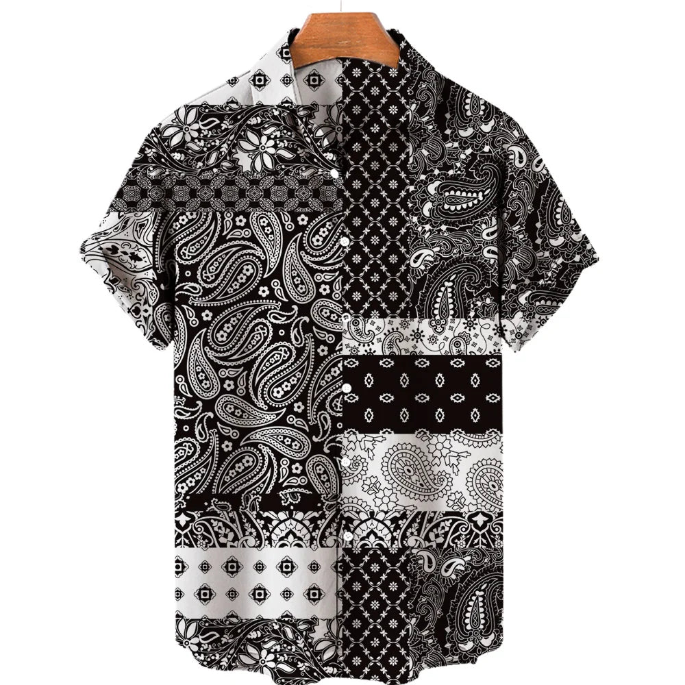 2023 Cashew Flower Shirt Men's Casual Fashion Hawaiian Lapel Hd Printing Loose Short-sleeved Top Wholesale