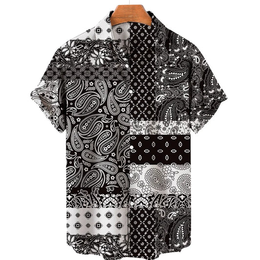 2023 Cashew Flower Shirt Men's Casual Fashion Hawaiian Lapel Hd Printing Loose Short-sleeved Top Wholesale