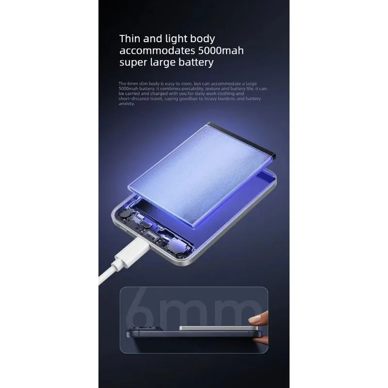 2026 Latest 6mm mini Ultra-Thin 10000mAh Wireless Magnetic Power Bank Type-C 20W Ultra-Fast Power Bank Portable Charger