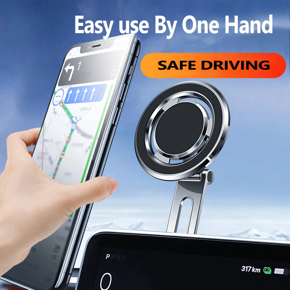 Magnetic Car Phone Holder Adjustable Foldable Telescopic Strong Magnetic GPS Mount Support for IPhone 14 13 12 MagSafe Charger