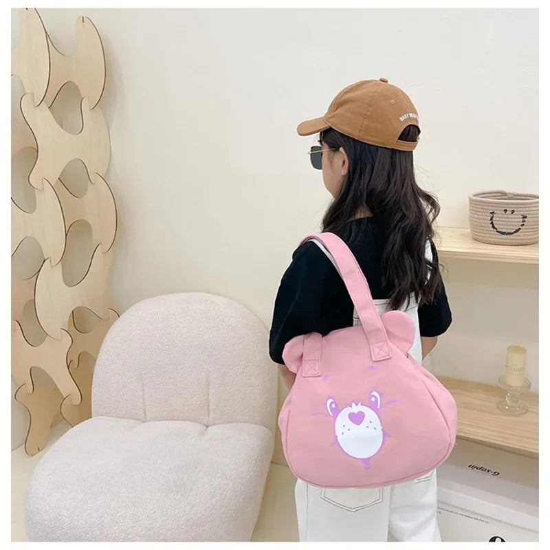 Personalised Tote Bag for Women, Girls Student Custom Your Name Canvas Shoulder Bag, Cute Bear Crossbody Hand Bags, Casual Tote