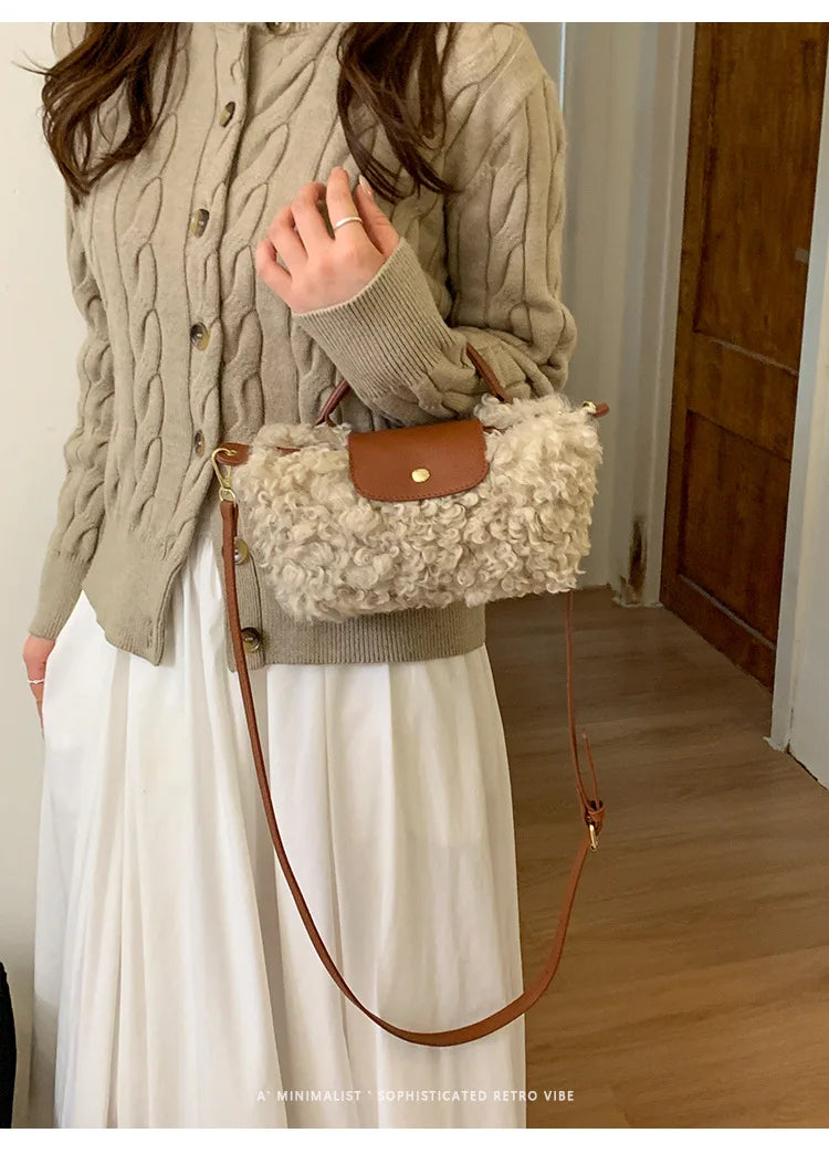 Luxury Women's Bags Plush Winter Shoulder Crossbody Fashion Trend Lightweight High Quality Dumpling Bags Lamb Fur Wings Handbags