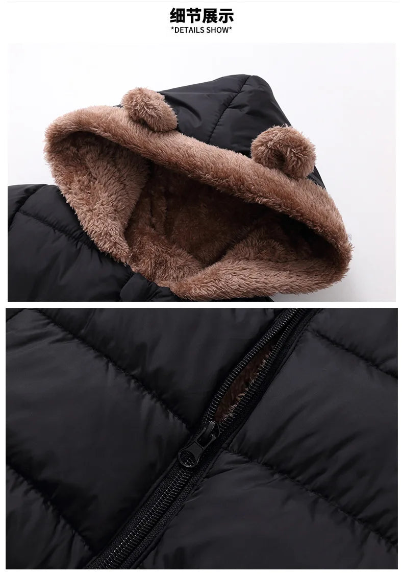 Autumn Winter Newborn Boys Girls Rompers Fleece-lined Zipper Keep Warm Hooded Bodysuits For Baby Kids Children Birthday Present