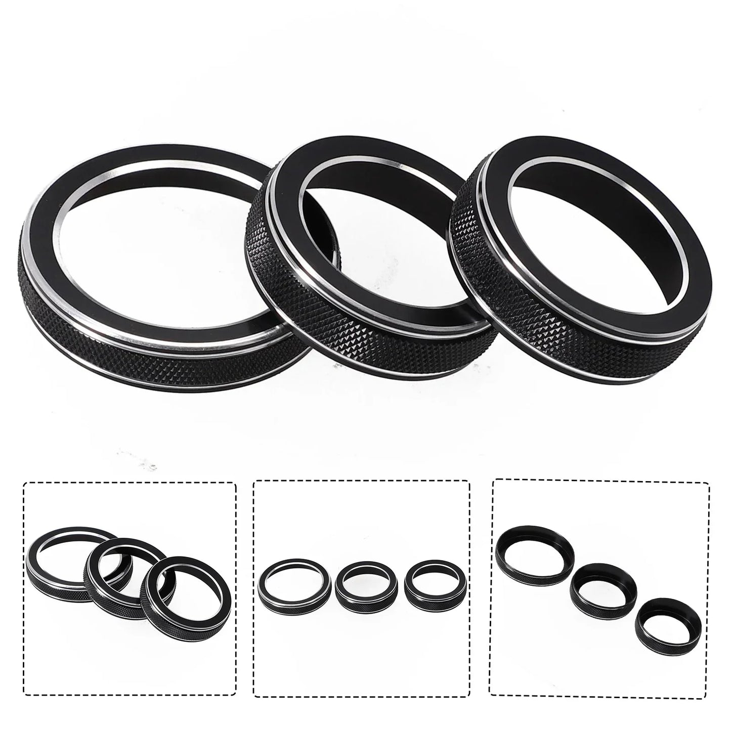 For Jeep Grand For Cherokee 2014 2015 2016 2017 2018 2019 2020 2021 Car Black AC Radio Switch Trim Ring Knob Covers 3pcs