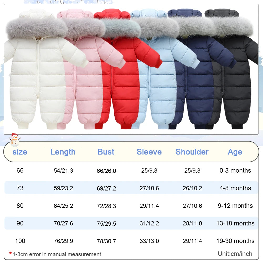 Baby Fur Hooded Jumpsuit,Waterproof -30 Degrees Snowsuits,Toddler Children's Winter Overalls,Infant Boys Girls Down Jacket 1-3T
