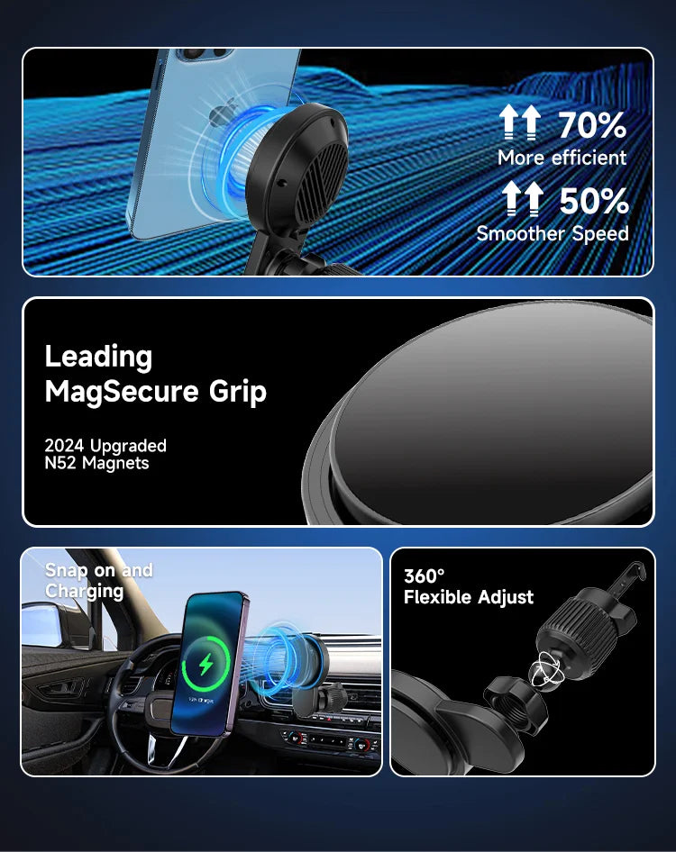 Magnetic Wireless Car Charger Mount 30W Fast Charging Air Vent Phone Holder Stand for iPhone 17 16 15 14 13 12 Pro Max Plus Safe