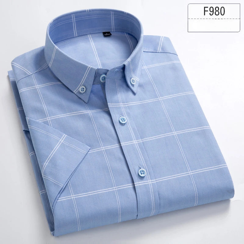 New in shirt hight qulity100%cotton summer short sleeve shirts for men slim fit shirt thin plaid houndstooth soft office clothes