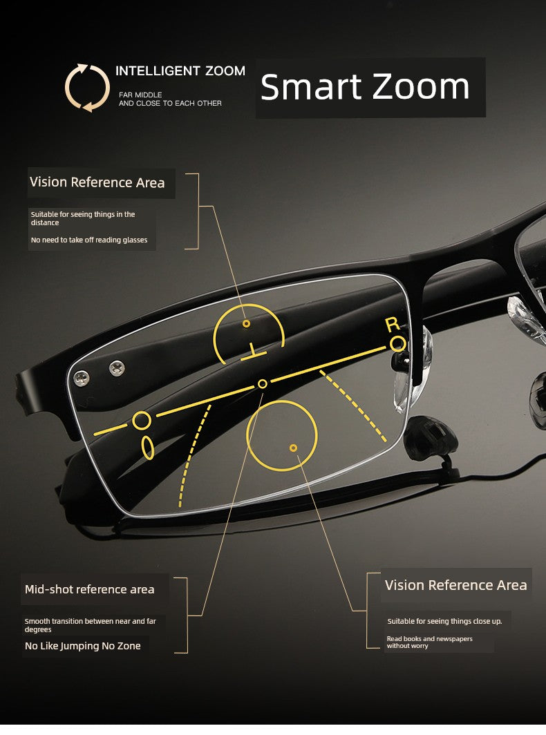 Reading Glasses Men's Automatic Adjustment Degree Intelligent Zoom Dual-Use HD Middle-Aged and Elderly Anti-blue Light Presbyopic Glasses