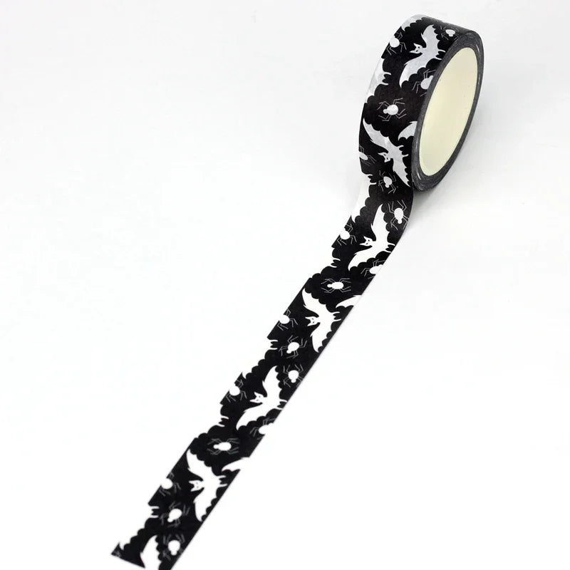 1pc 10M Deco Bat Rose Skull Black Cat Haunted House Halloween Masking Washi Tape Set for Scrapbooking Cute Journal Stationery