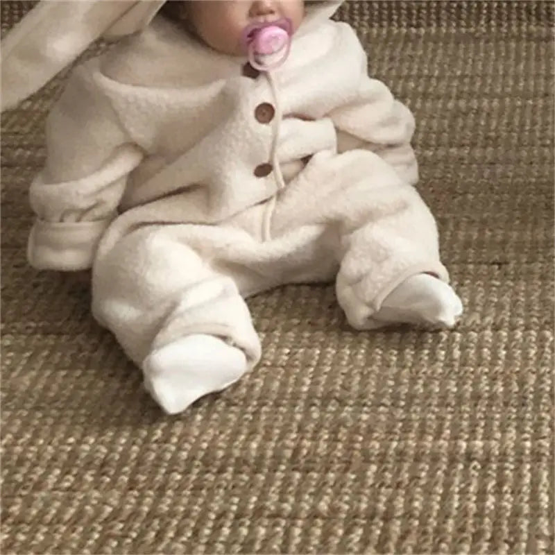 Winter Plush Warm Baby Romper With Bunny Ear Cute Toddler Baby Bodysuits One-Pieces Jumpsuit For Girls Boys Baby Clothing