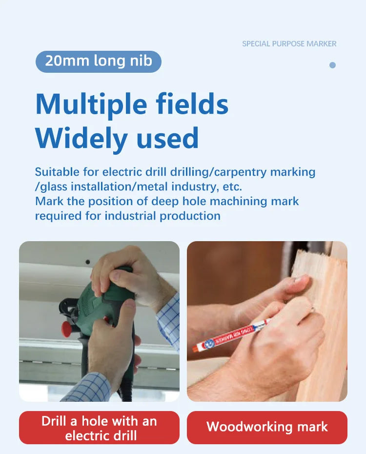 4Pcs/Set 20mm Deep Hole Long Nib Head Markers For Metal Perforating Pen Waterproof Bathroom Woodworking Decoration Multi-Purpose