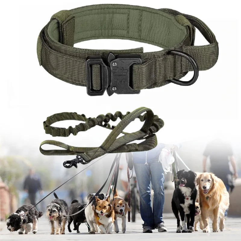 Tactical Dog Collar Training Set Heavy Duty Outdoor AntiPull Leash Metal Buckle Collar Reflective Stitching for Medium Large Dog