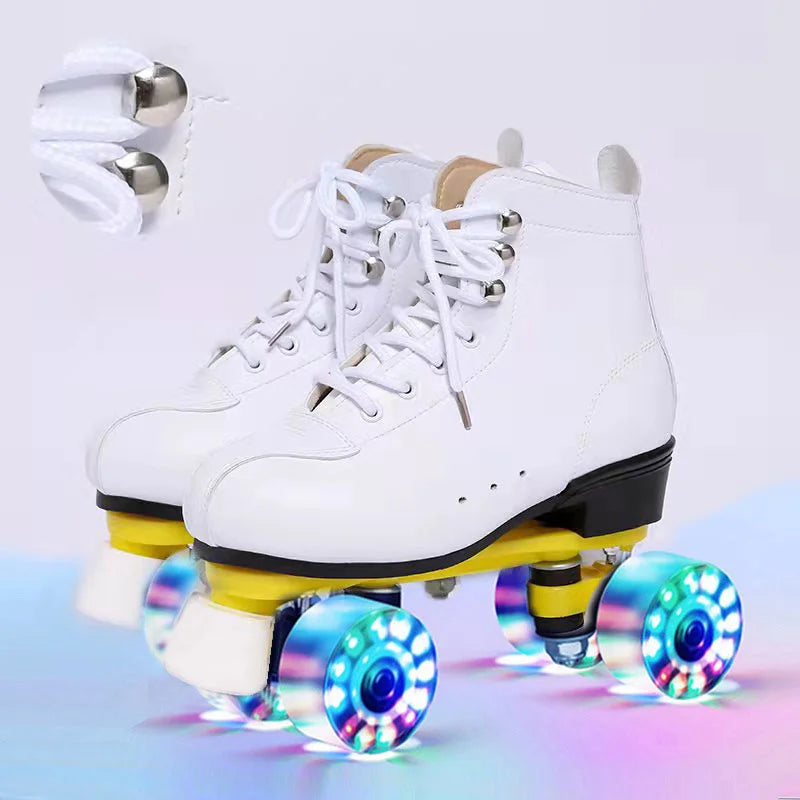 Roller Skate Shoes Size 34-45 4 Wheels Quad Sneakers Skating Pu Leather Sport Beginner Men And Women Roller Skating Shoes Gift