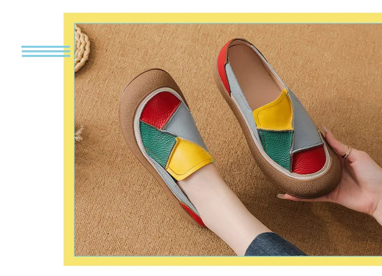 2025 New real leather ballet flats mixed colors moccasins women's slip on shoes luxury patchwork flats lady driving loafer woman