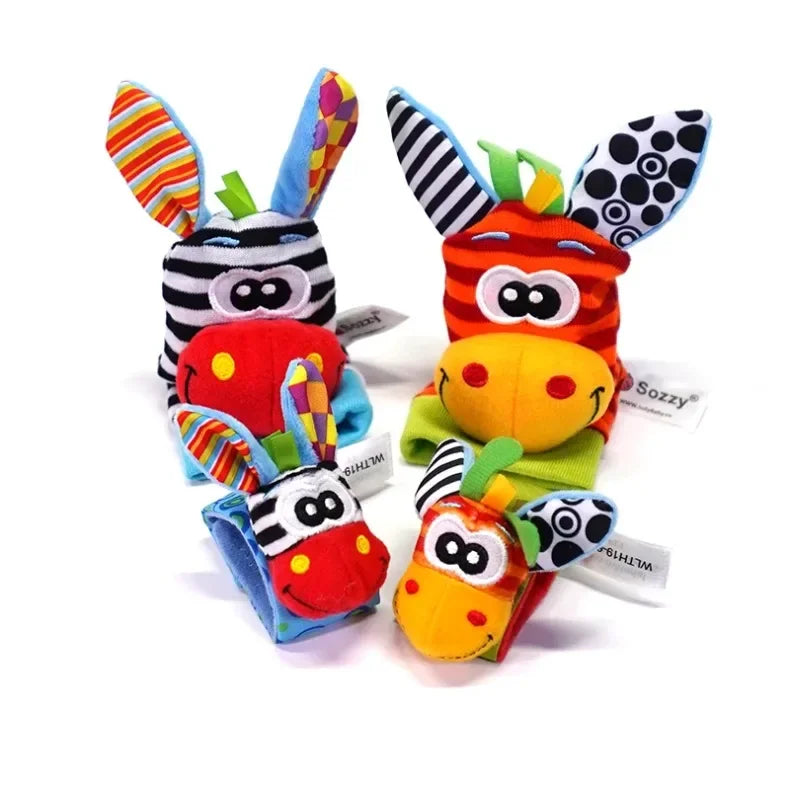 Baby Rattles Socks Toys 0 12 Months Newborn Infant Cartoon Plush Socks Wrist Strap Foot Finder and Wrist Rattles Toys for Babies