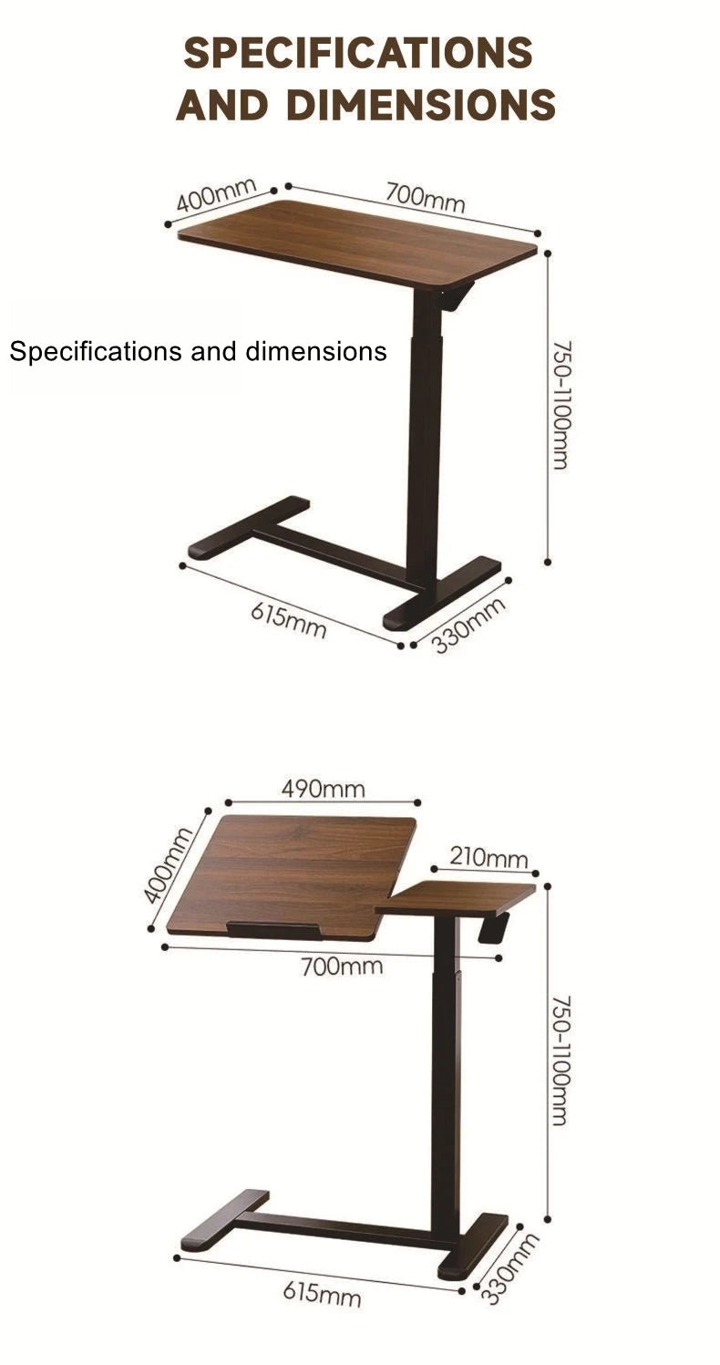 Pneumatic lift table, movable bedside small square table, height-adjustable table, multi-functional table