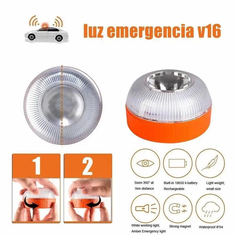 Boxed Spanish V16 Car Warning Light LED White Rechargeable Flashing Traffic Yellow Light Light Flash Battery Charging Emerg P9I5