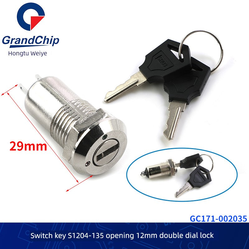 12mm Switch Key with Wire Power Lock Elevator Base Station Lock off/on Telephone Lock Switch Single Dial/Double Dial