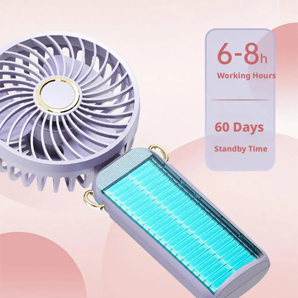Portable Mini Fan With 6 Speeds LED USB Rechargeable Charging Small Foldable Battery Fans Handheld Desk Bedroom Indoor Outdoor