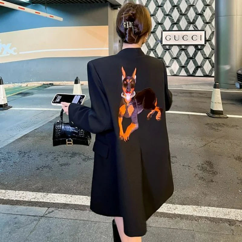 Black Embroidered Blazer Women's Spring Autumn New Korean Version Loose Niche Design Casual Temperament Suit Comfortable 2025