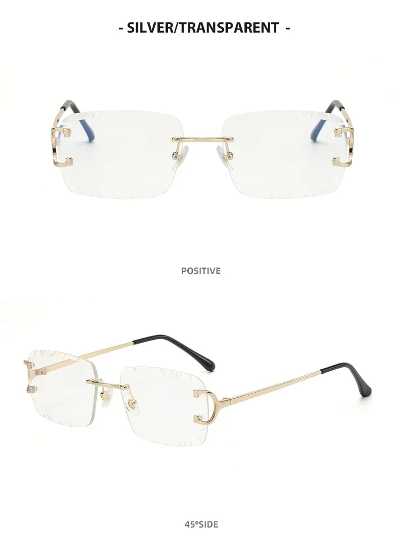 Fashion Square Sunglasses Vintage Women Men Frameless Sun Glasses Rimless Retro Luxury Brand Designer Eyeglasses UV400 Travel