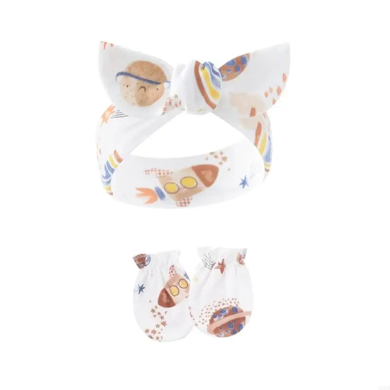 Baby Hair Accessories Set Breathable Head Wrap with Mittens Scratches Resistant for Infants Children Daily Use A2UB