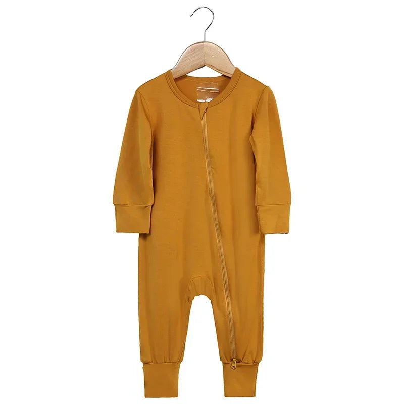 Baby Romper Bamboo Fiber Baby Boy Girl Clothes Newborn Zipper Footies Jumpsuit Solid Long-Sleeve Baby Clothing Pajamas 3 6 9 12M