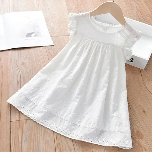 2025 New Summer Baby Girl Birthday Wedding Party Dress Short Sleeved Cotton Solid Color Dress 2-10Yrs Kids Princess Dresses
