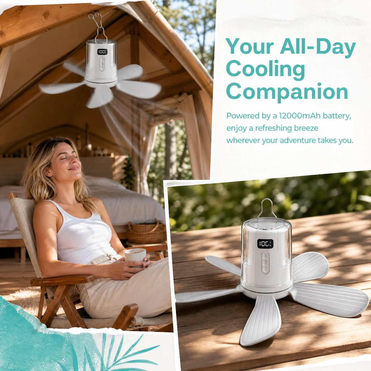 10800mAh Ceiling Fans Portable Camping Fan Tent Air Circulator Cooler Outdoor Rechargeable Electric Fan LED Light Remote Control