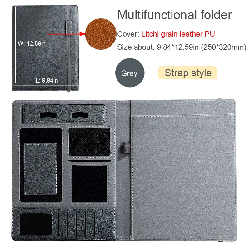 A4 Leather Padfolio Portfolio File Folder Man Document Holder Desk Organizer Executive Folders Calculator Briefcase for Office