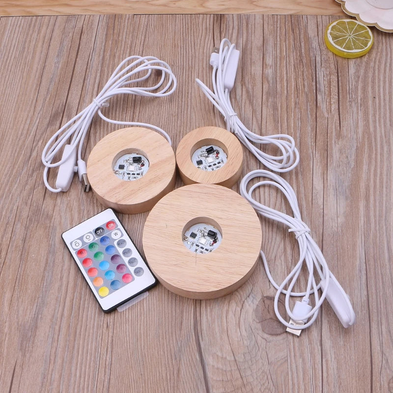 DIY Round LED Base Vase Light with Remote Control Resin Display Wood Lighted Base Stand 12 Colors RGB Adjustable Light Drop Ship