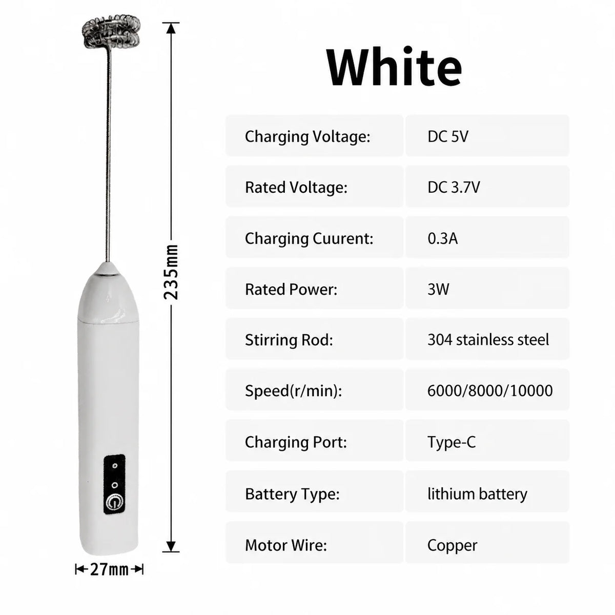 Electric Coffee Frother 2 In 1 Rechargeable Type-C Blender Stainless Steel 3 Speeds Milk Mixer Egg Beater Handheld Foam Maker