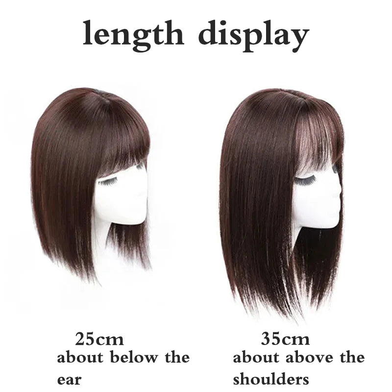 Synthetic Topper Hair Piece  Extension Wigs For Women Clip-on Natural Clip In Straight Wig With Bangs Black High Quality