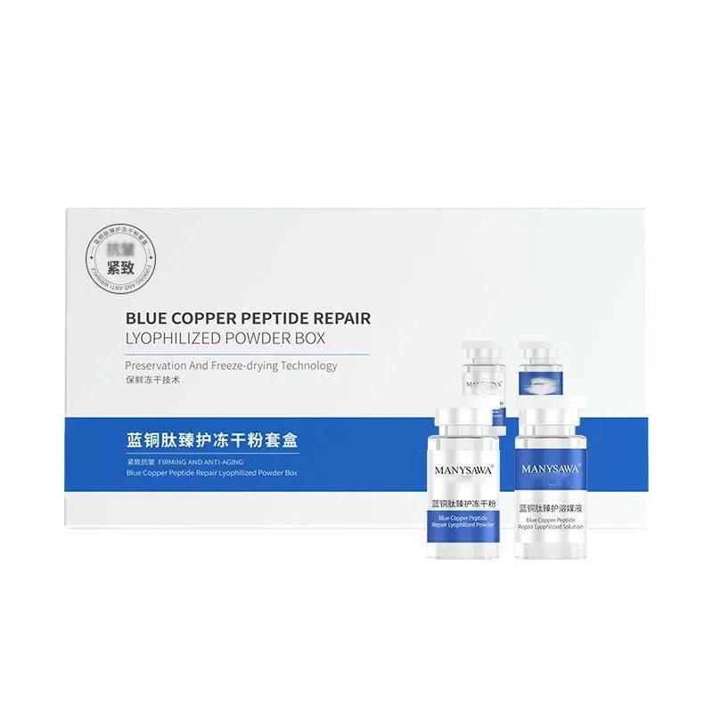 Blue Copper Peptide Repair Lyophilized Powder Box Freeze-dried Firming Essence Anti Aging Shrinks Pores Face Serum Skin Care Set