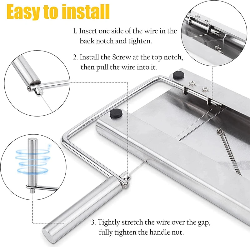 LMETJMA Cheese Slicers with Wire for Block Cheese Adjustable Cheese Cutter Board with 5 Replacement Wires Precise Scale JT53