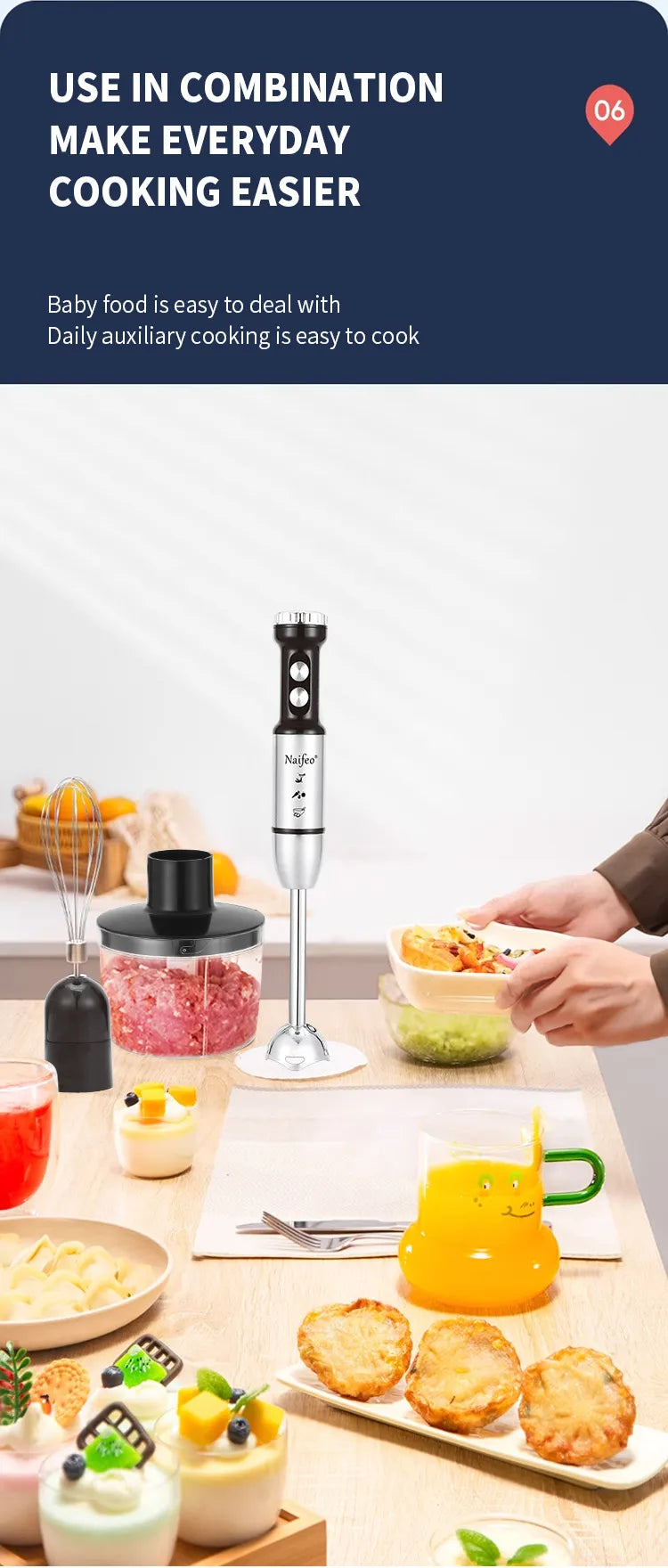 1000W Powerful Motor Handheld Blender Electric Mixer with Infinite Speed Control, Portable Kitchen Blender for Smoothies