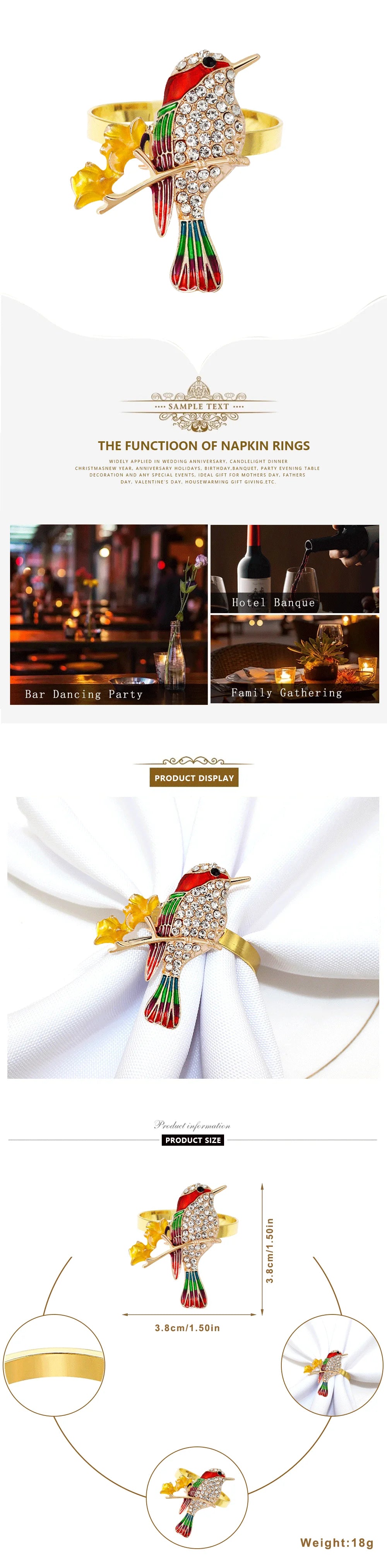 20Pcs Crystal Bird Tree Branch Napkin Rings Rhinestone Hummingbird Animal Napkin Holder for Christmas Wedding Dinner Party Decor